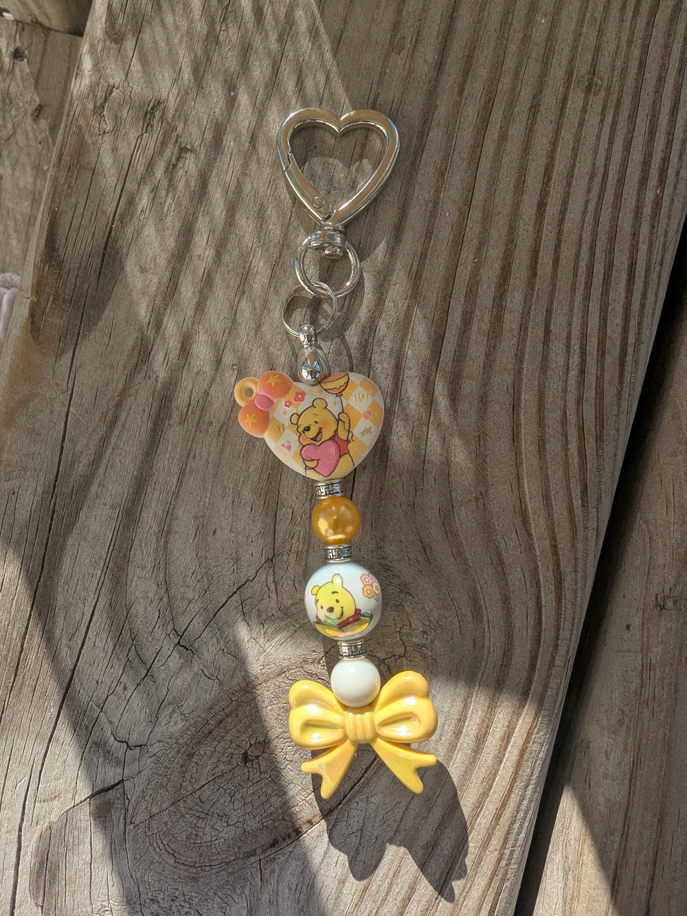 Yellow Winnie-the-Pooh Heart & Bow Keychain Charm